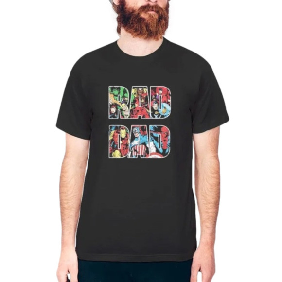 Marvel Comics New Mens‎ Size S Rad Dad Black Short Sleeve Shirt Fathers Day Gift - Picture 2 of 6